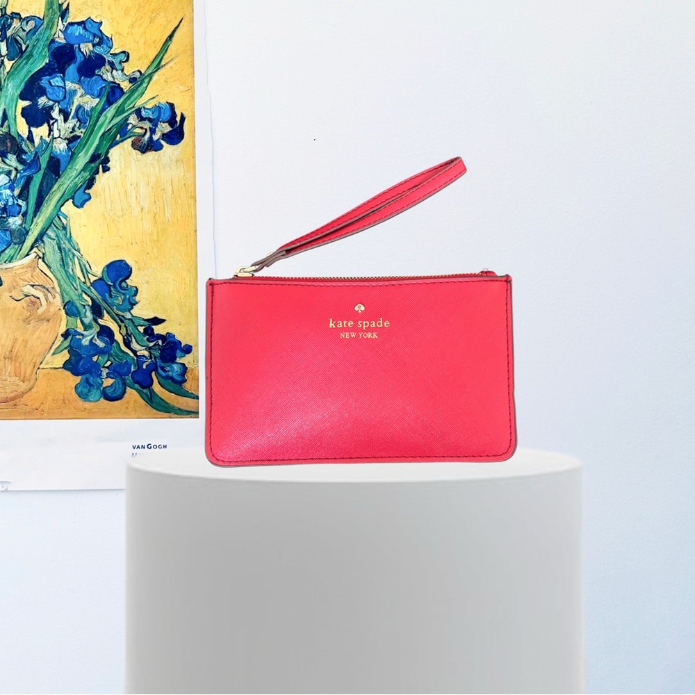 Kate Spade Pink Leather Wristlet Pouch with Wrist Strap and Gold Hardware